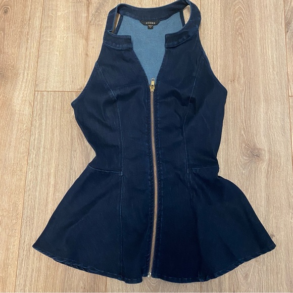Guess Zip Front Denim PeplumTop - Picture 2 of 6